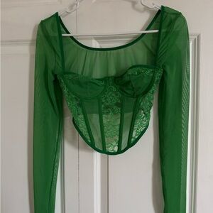 Sheer Green Lace Bustier Top